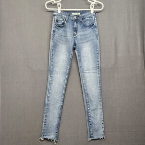 KanCan Jeans Womens 7/27 Blue Cotton Blend Skinny Stretch Casual Raw Hem